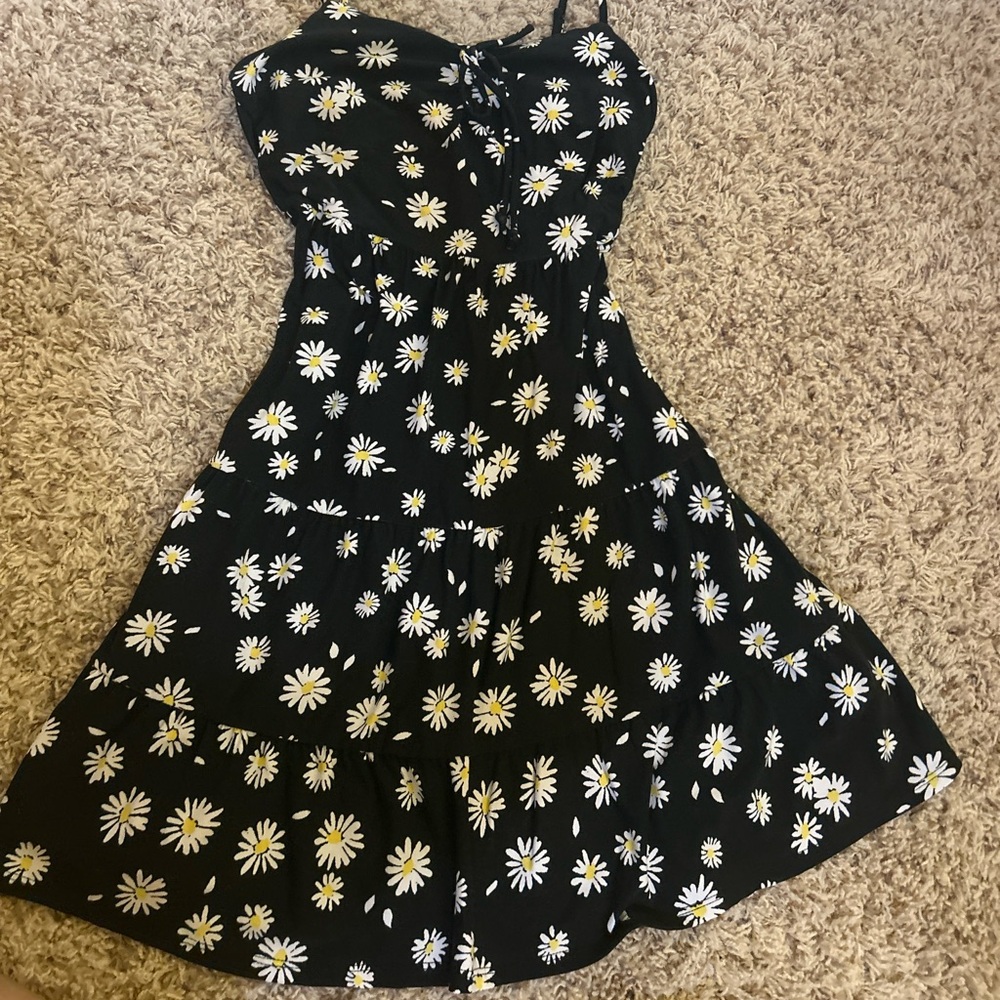 Floral Black Dress with Daisy Print